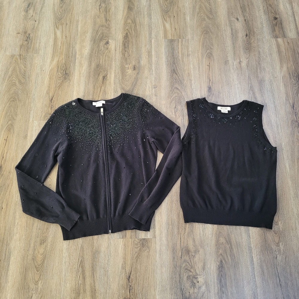 MICHAEL Michael Kors Black Embellished Knit Cardigan & Shell Set - Picture 2 of 15